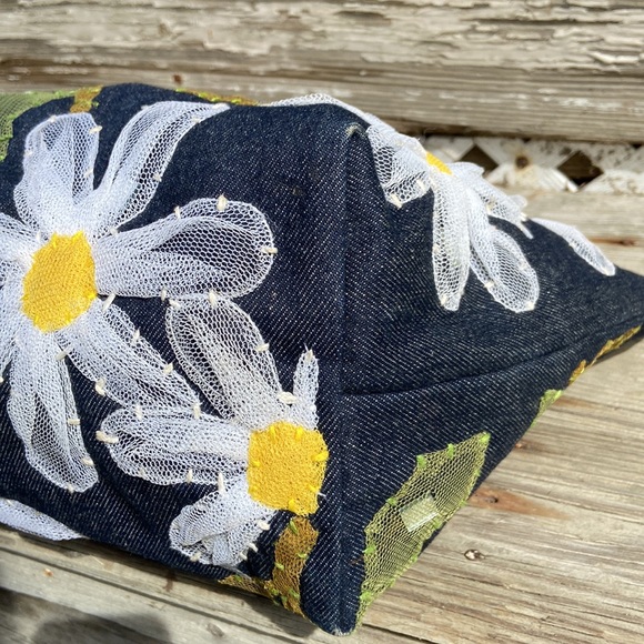 Fendi Floral Appliqué Denim Shopper Tote Bag Purse - Picture 8 of 16